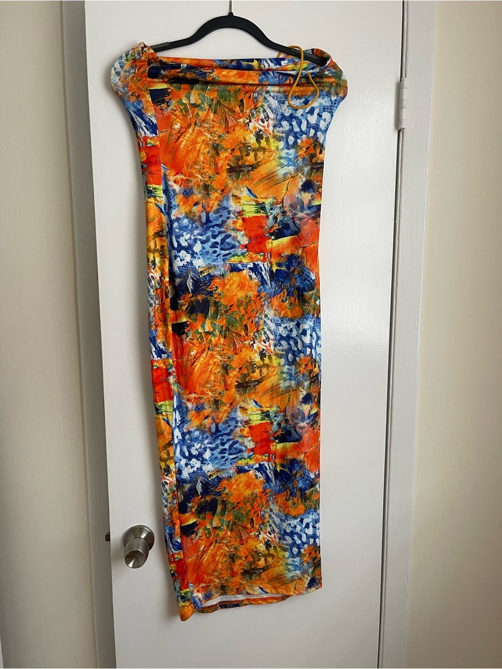 Vibrant Abstract Print Maxi Skirt - Orange & Blue